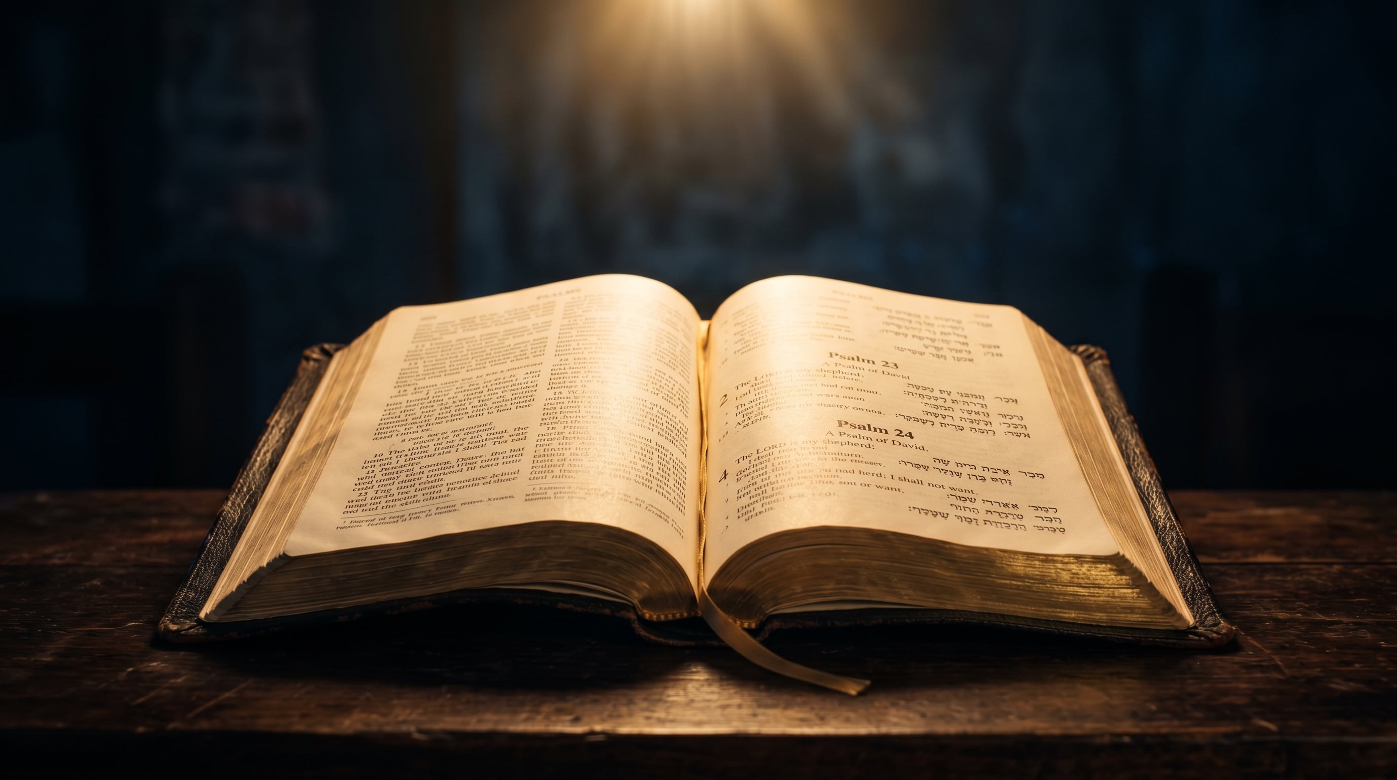 Open Bible bathed in golden light