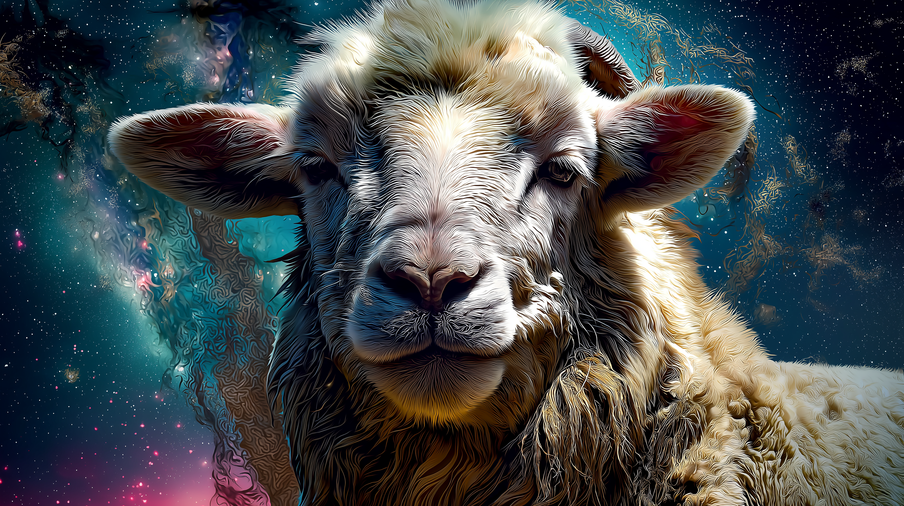 Cosmic lamb in starfield — Kyle Lauriano brand imagery